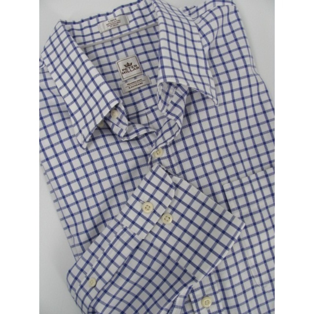Peter Millar Nanoluxe Easycare Shirt Lg Violet Purple Check Button Down Cotton